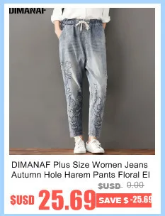 DIMANAF Plus Size Women Jeans Autumn Hole Harem Pants Floral Elastic Waist Show Thin Vintage Capris Pants Blue New Jeans