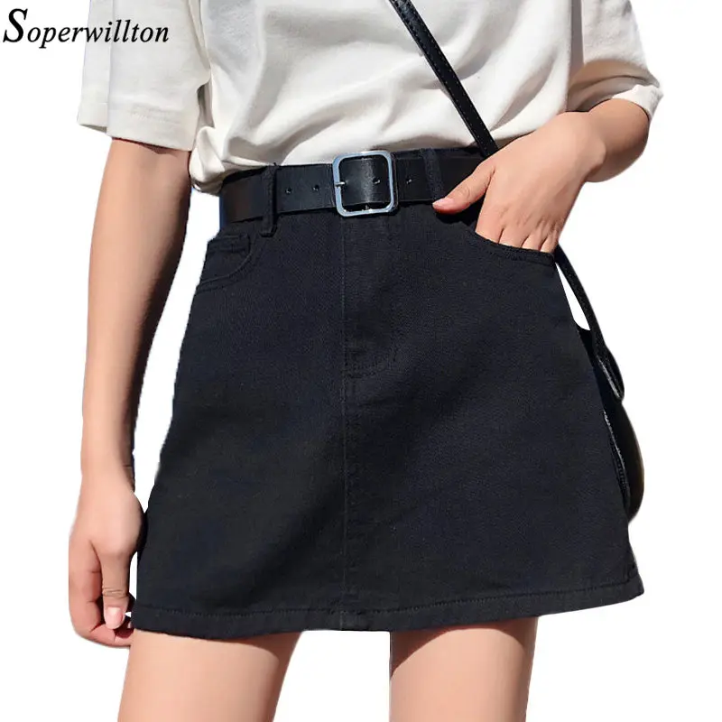 Street Wear Black Red Mini Denim Skirt with Belt 2019 Spring Summer ...