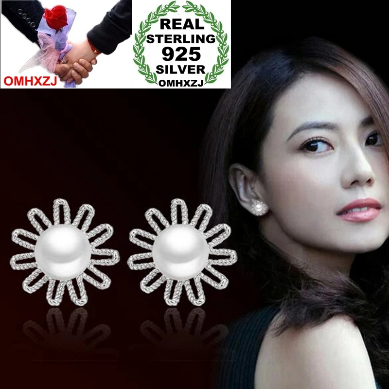 

OMH Wholesale Sweet Elegant Fashion For Woman Girl Wedding Gift Daisy Flower Pearl 925 Sterling Silver Stud Earrings YS343