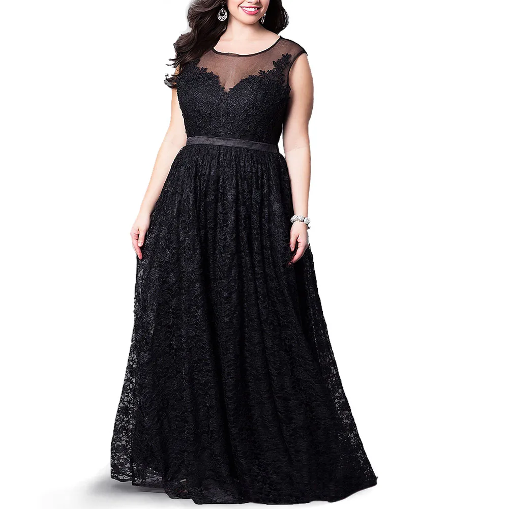 Autumn Women Plus Size Off Shoulder Lace Long Maxi Dress Sexy Evening Party Night Club Sleeveless A-Line Dresses Black Dresses