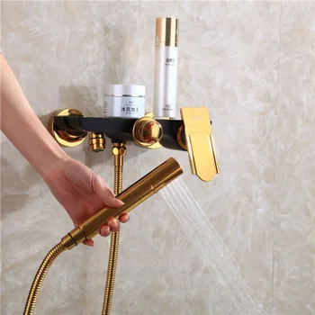 

black full copper hot and cold shower mixer water valve into the wall shower sanlian bathtub faucet suits