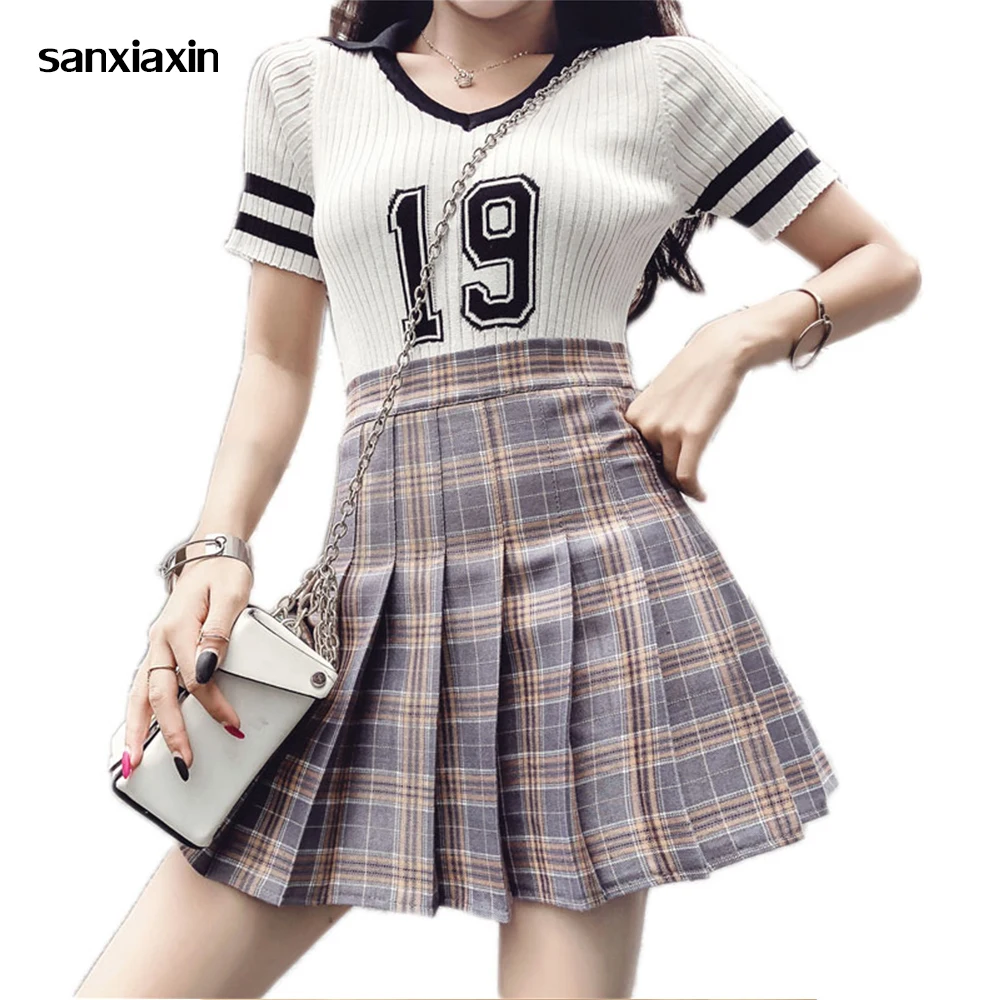 

New Girls Sweet Plaid Pleated Skirt British Style Wild High Waist Skirts Female Spring Summer Women Cute Short Skirts Plus Size