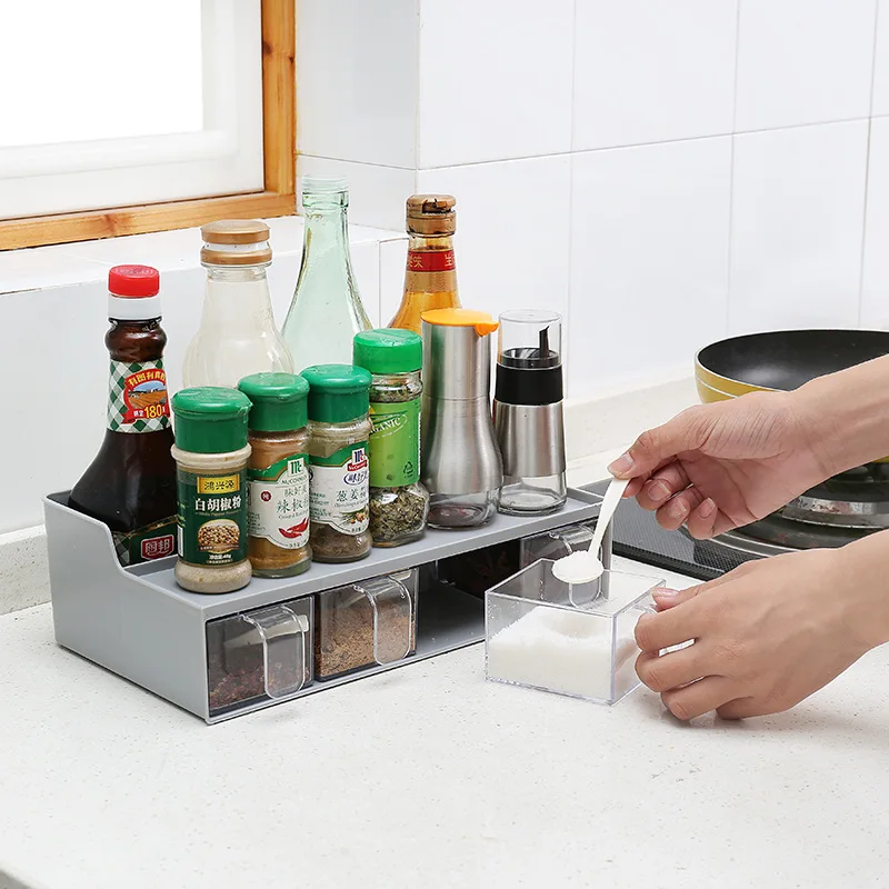 Multi function kitchen storage box 4 grid transparent seasoning box
