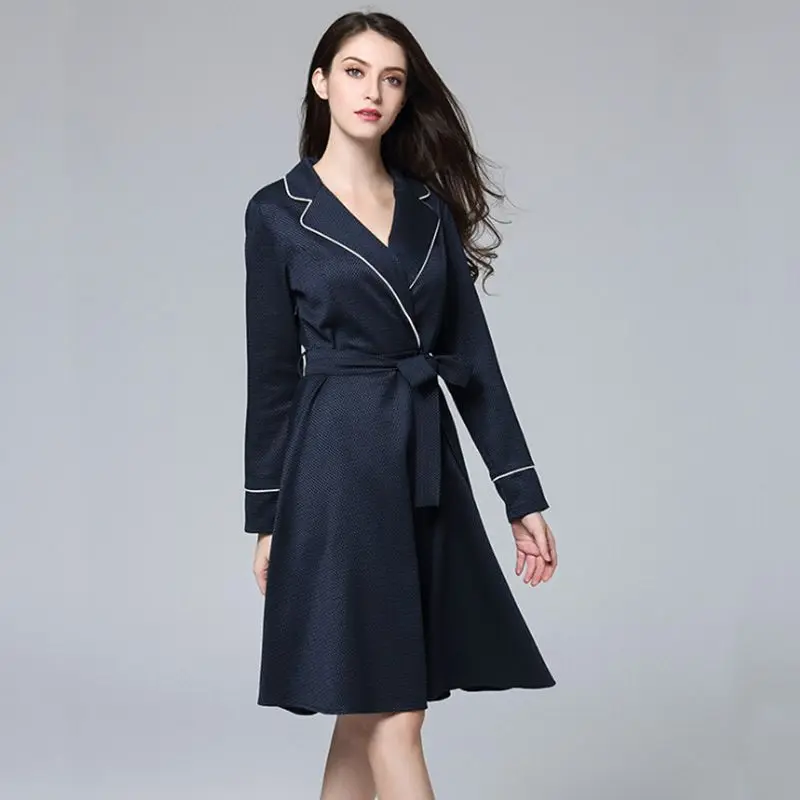 

Marina Kaneva New Spring And Autumn Female Elegant Slim Dress Fat MM Long Sleeve British Suit Collar Dress Plus Size