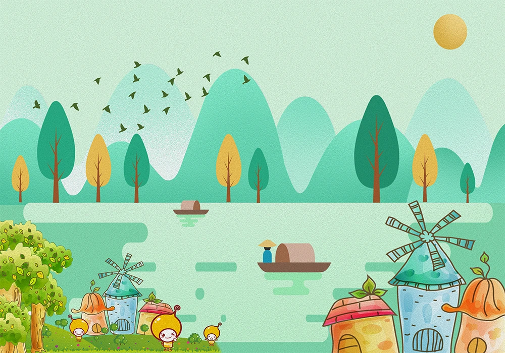 Custom 3d wallpaper modern cartoon forest bird creek castle fisherman TV background wall - silk waterproof material Custom 3d wallpaper modern cartoon forest bird creek castle fisherman TV background wall - silk waterproof material