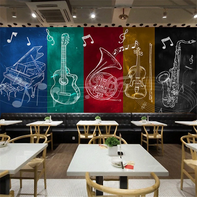 Beibehang пользовательские рок гитара Музыкальные ноты обои фрески КТВ Бар Ресторан танцевальная музыка фон обои papel де parede