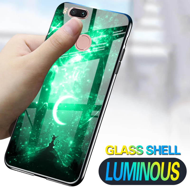 

Luminous Phone Cases For XiaoMi Mi 5 5S Plus 5X 6X A1 A2 Space Night Shine Glass Case For Xiaomi Mi Note 3 Cover Shell
