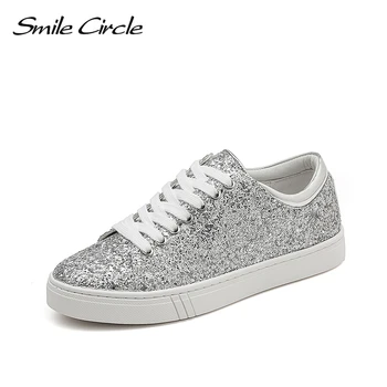

Smile Circle Sequin Sneakers Women Fashion Flat casual shoes Platform sneakers shoes 2019 New Size 36-41