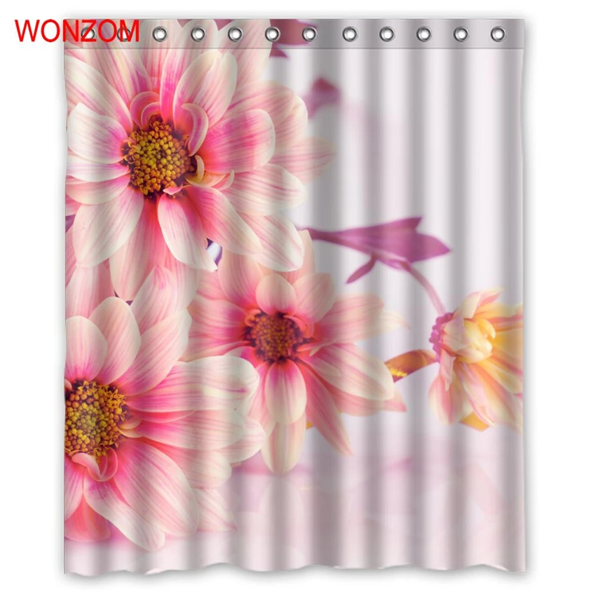 

WONZOM Chrysanthemum Modern Polyester Flower Waterproof Accessories Shower Curtains For Bathroom Fabric Bath Curtain With Hooks