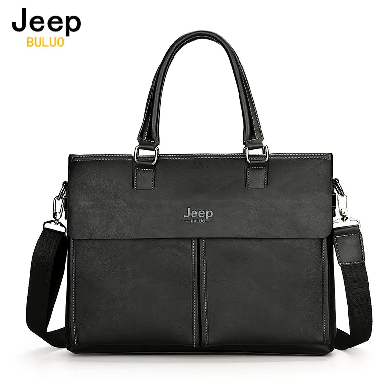 Men Briefcases Jeep Brand Business Cow Split Leather Handbag For 14 inch Laptop bags Man Travel ...