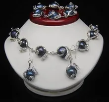 

Noble Natural 10-11mm Black Baroque Pearl necklace Bracelets Earring Bridal Wedding word shipping -jewelry