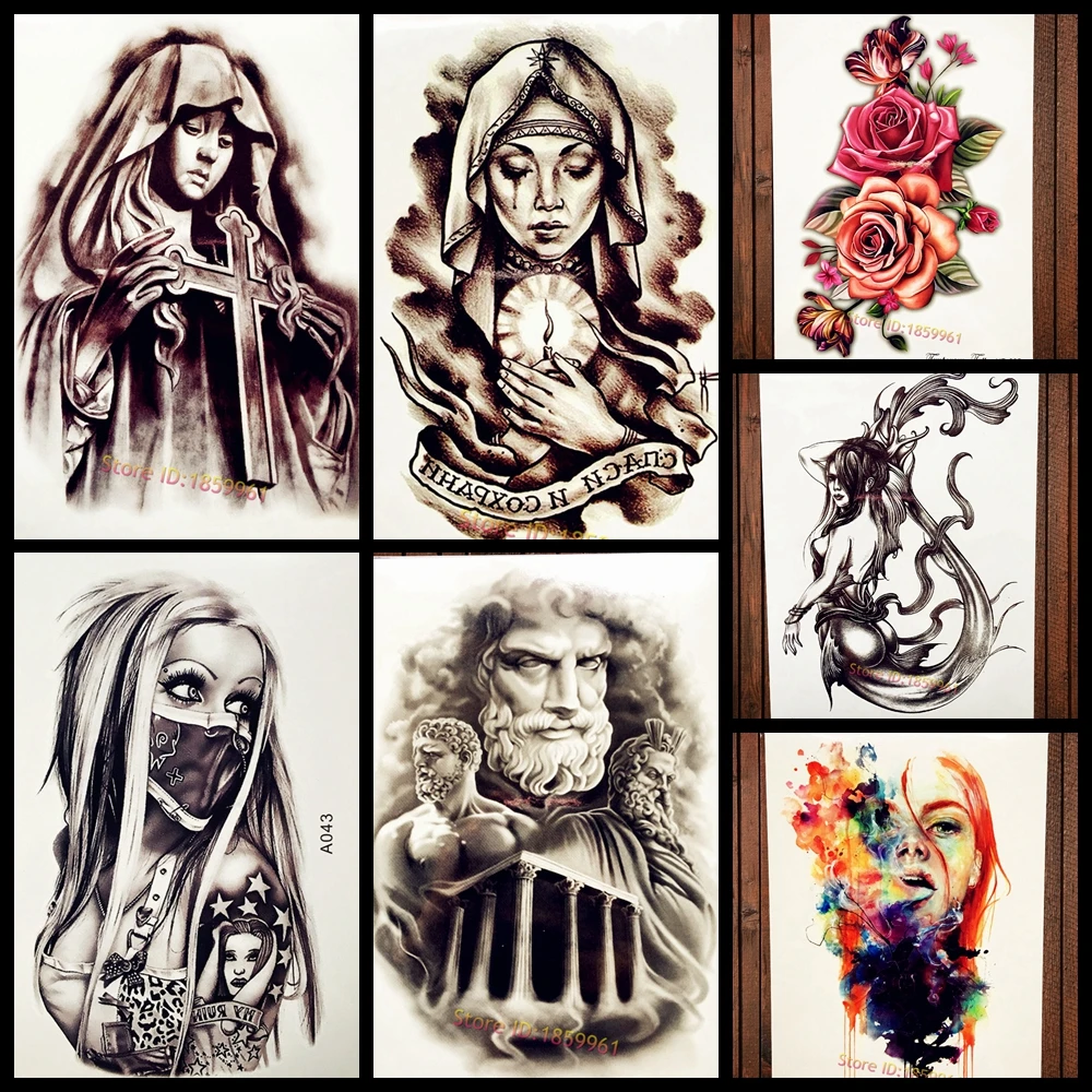 Pray Women Temporary Tattoo Sticker Sister Nun Waterproof Black Spray