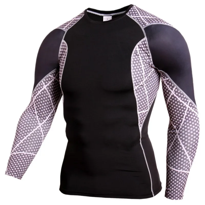 

Hot Compression Baselayer Men Fitness Long Sleeve Muscle Bodybuilding Plain Quick-Drying Clothes Sport Cross fit Running Shirts