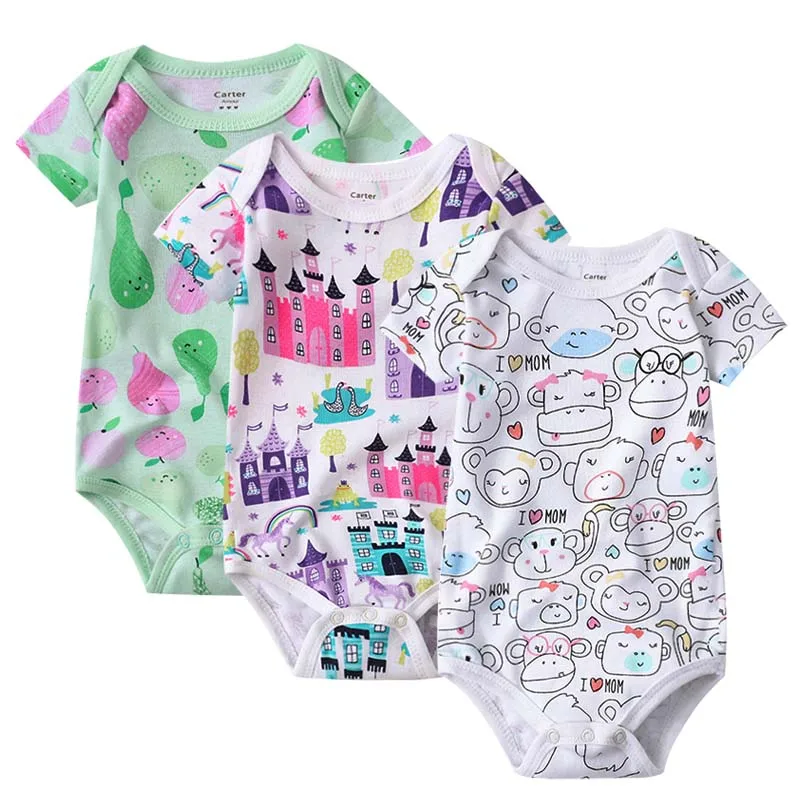 Боди для новорожденных; одежда для маленьких детей; хлопковая одежда с короткими рукавами и принтом для младенцев; 1 шт.; 0-24 месяца; 3 шт./лот - Цвет: XK2019-006
