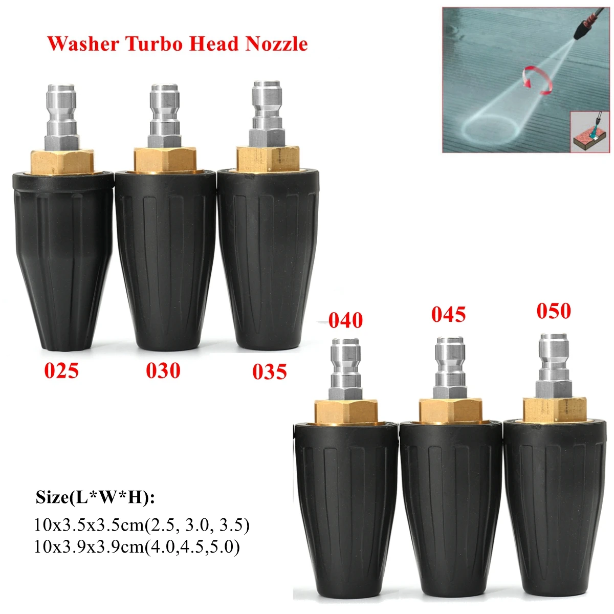 

1pcs 2.5/3/3.5/4.0/4.5/5.0 GPM Pressure Washer Water Cleaner Turbo Head Nozzle for High Pressure Water Cleaner 3000PSI