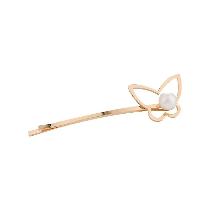 

Korean Style Women Girls Imitation Pearl Curved Hairpin Geometric Hollow Shaped One Word Hair Clips Metal Alloy Fashion Barrette