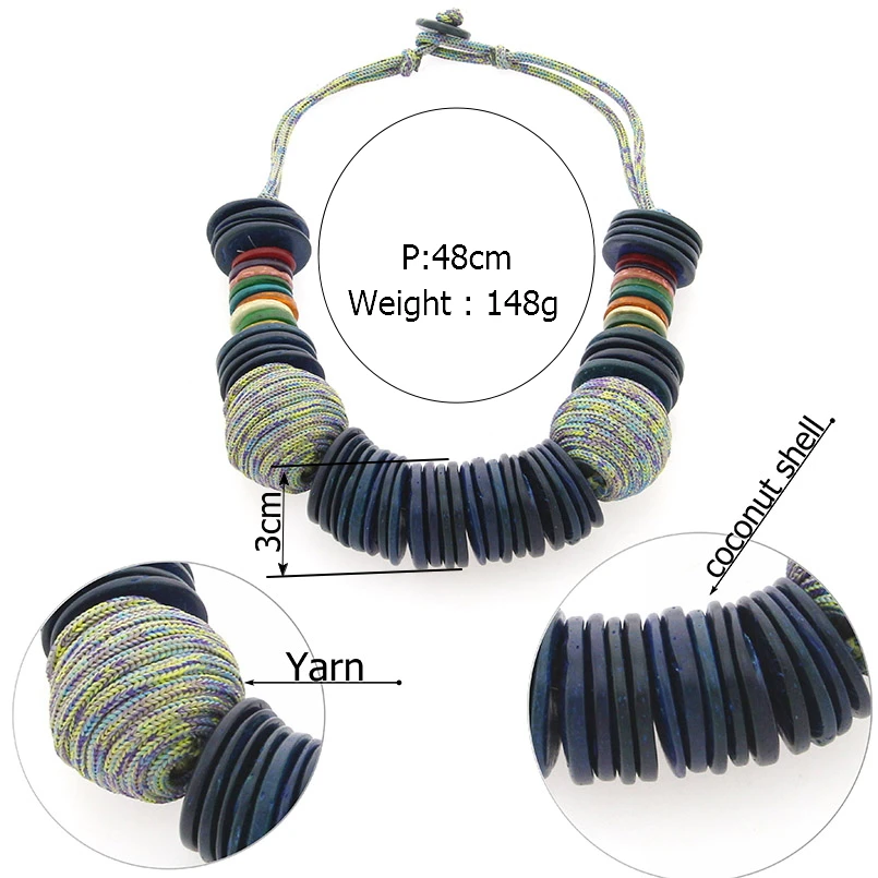 MANILAI Handmade Beach Bohemian Statement Necklace For Women Chunky Choker Coconut shell Collar Necklace Bijoux Femme