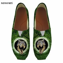 INSTANTARTS/крутая женская летняя Тканевая обувь с 3D-принтом динозавра/волка/кота/собаки; Повседневная прогулочная обувь; дышащие лоферы на плоской подошве