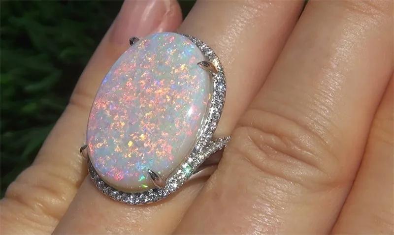 Classic Large White Oval Opal Rings Wedding Rings for Women Silver Color Cubic Zircon anillos Jewelry Bijuteria Feminina B2378 (7)