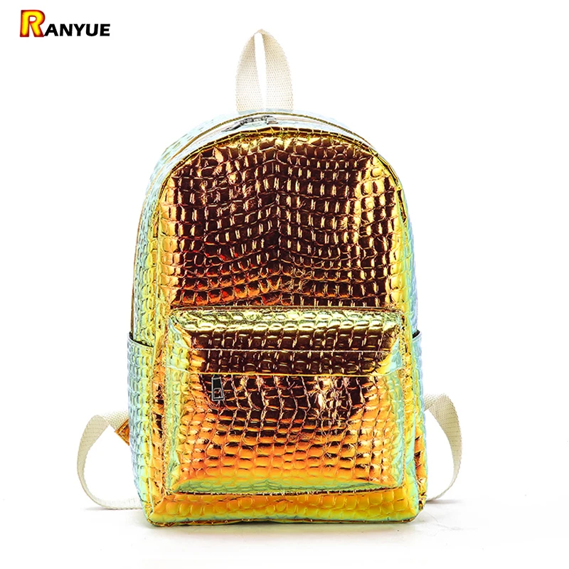 

Crocodile Women Backpack Gold Silver Holograph Laser Backpack Travel Bag Female Mochila Girl School Bags For Teenage Bagpack Big