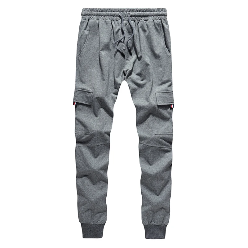 Однотонные мужские брюки, брендовые облегающие брюки, мужская спортивная одежда с несколькими карманами, тренировочные брюки для бега, спортивный костюм, мужские брюки, комплекты, размер США - Цвет: LK42 Grey