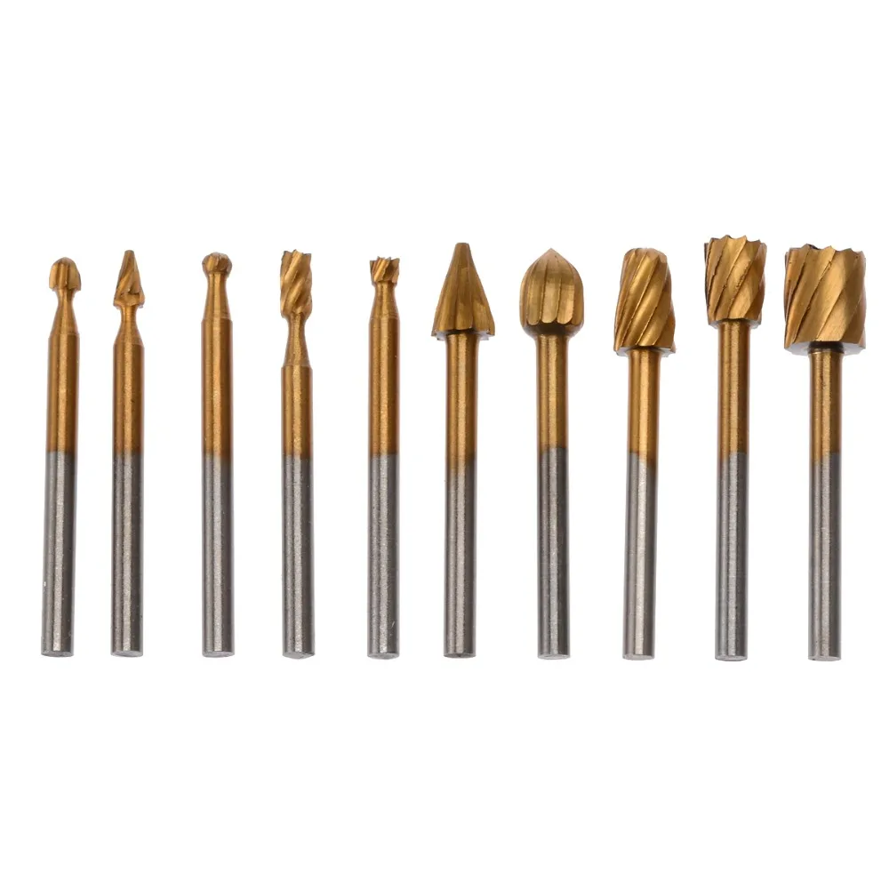 

10pcs 3mm HSS Titanium Burrs Milling Cutter Rotary Files Set For Engraving Bit Tool