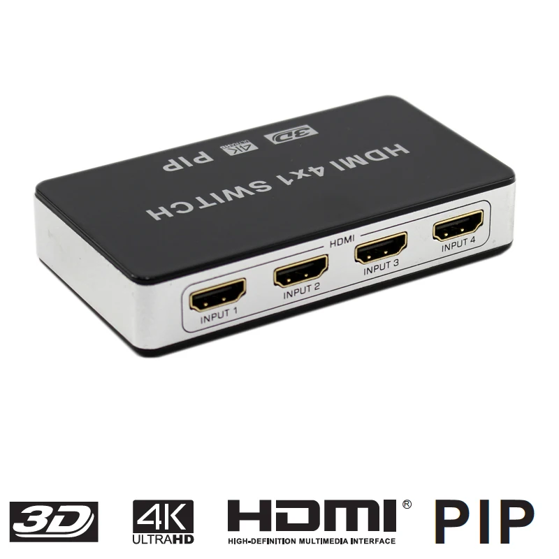 

4 Port HDMI Switch 4x1 Picture-in-Picture PiP HDMI Switcher V1.4 Support 3D Full HD 4Kx2K For HDTV With IR Remote Controller