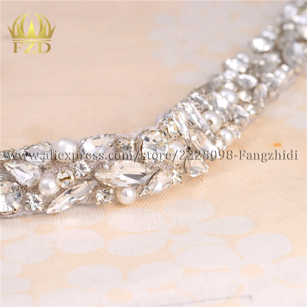 1 Yard Clear Rhinestones Sewing on Crystal Beaded Iron On Beads Applique Long Trim for Wedding Bridal Dress Clothes Bride Belt