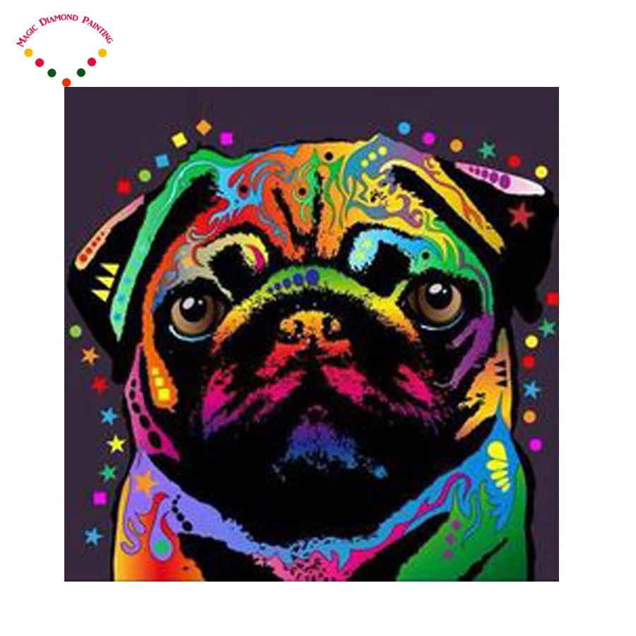 DIY colorful pug diamond painting The pet dog cross stitch full drill