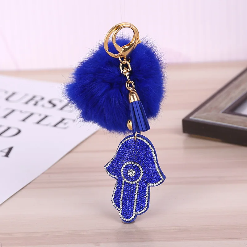 

Mix Colors Wholesale Antique Silver Hamsa Fatima Hand & Rhinestone Charms Palm Keychain Fashion For Car Key Ring Accessories