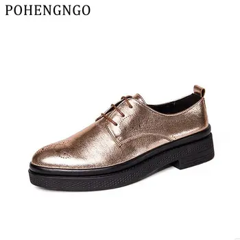 

Ltaly Luxury Brand Leather Oxfords Thick Sole Men Dress Shoes Classic Wedding Shoes Man's Footwear Designer Casual gold Oxfords