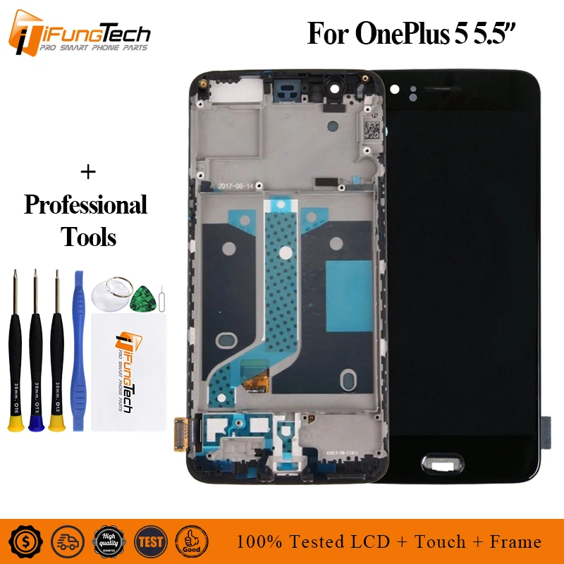 

100% Tested For Oneplus 5 LCD Display Screen Touch Panel Complete Assembly For Oneplus 5 A5000 Five LCD Digitizer Display+ Frame