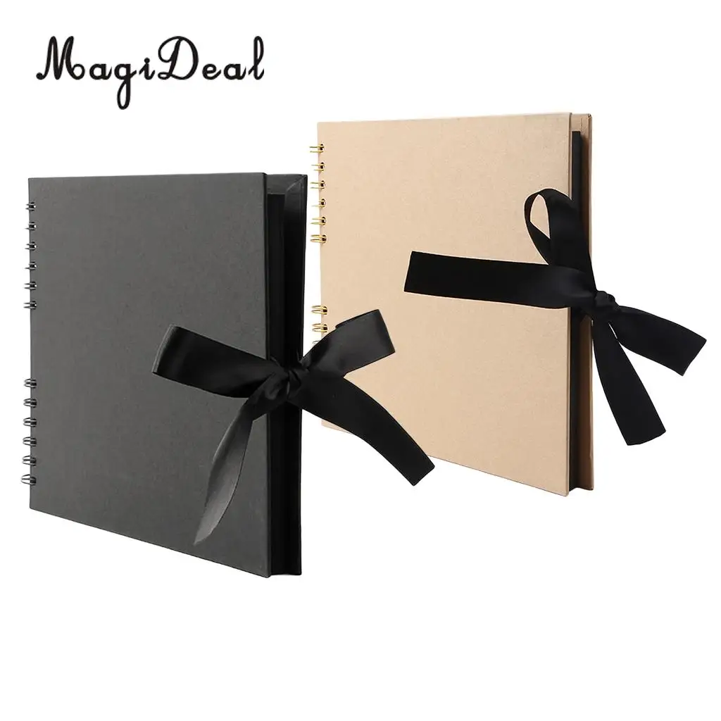 A4 Size 40 Pages Ribbon Bow Kraft Paper Scrapbook Photo Album Display Book Wedding Memory Book