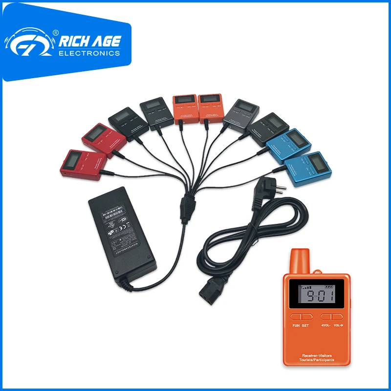 

RichiTek tour guide transmitter and receiver Potable 2 Transmitters+15 Receivers For Museum With Condenser Microphone