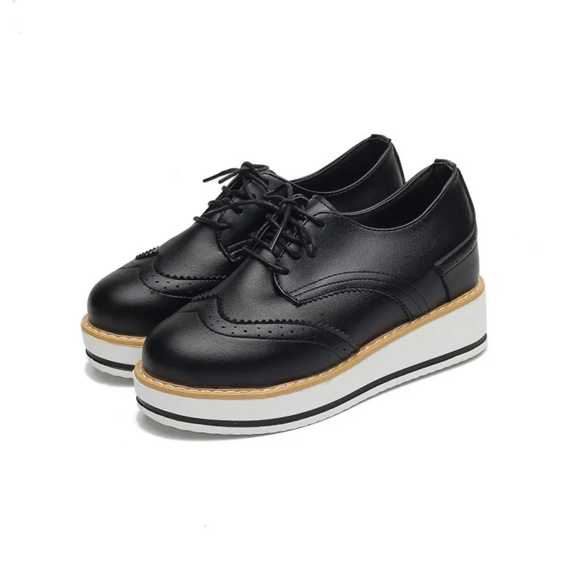 COOTELILI Women Flats Brogue Shoes Fashion Creepers Shoes Woman PU Leather Creepers 4cm heel Platform Women Shoes 35-39 (10)