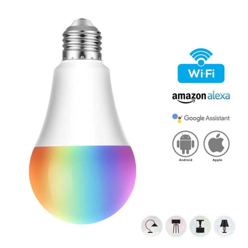 E27 WiFi Smart лампочки 350LM 11 Вт голос Управление RGB Энергосберегающие затемнения Светодиодный лампа многоцветный Совместимость Alexa Google
