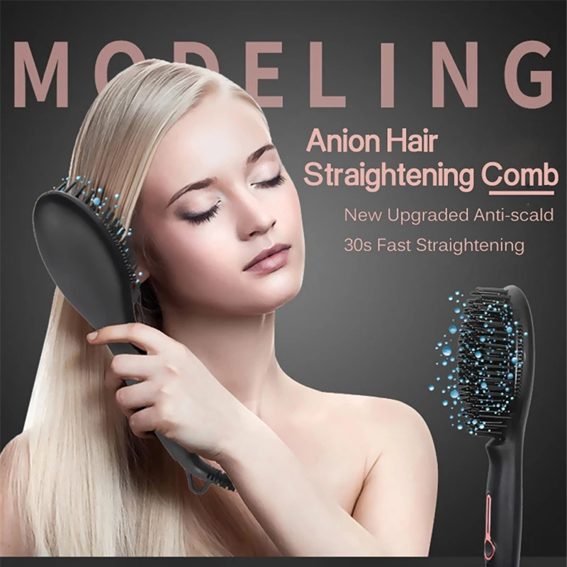 Профессиональные Паровая выпрямитель для волос кисть мини отрицательные ионы воздуха гребень для волос турмалин Nano Керамика