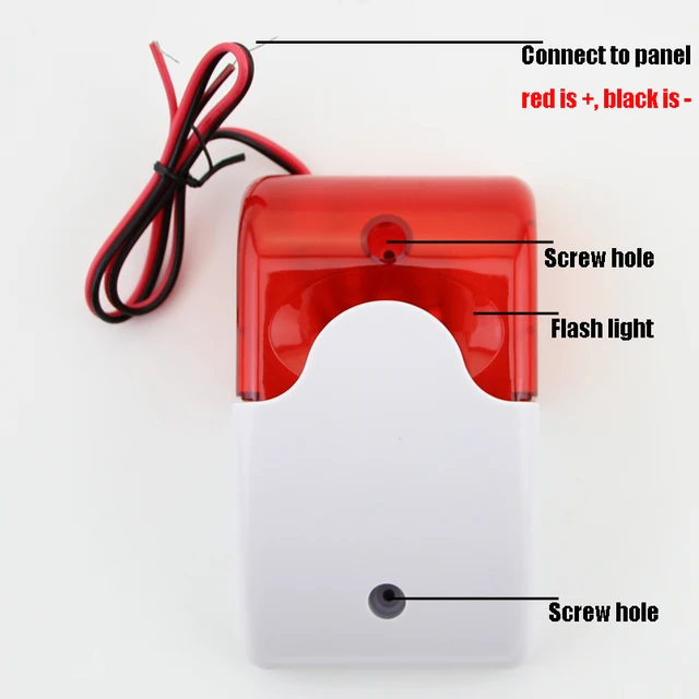 Free Shipping!9-12V Mini Indoor Wired Siren with Red light Siren Flash Sound Home Security Alarm Strobe System 110dB Hot Sale