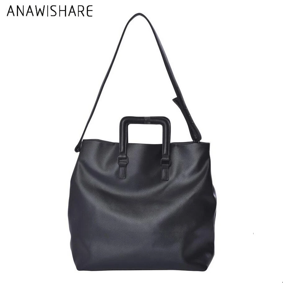 ANAWISHARE Women Handbags Pu Leather Large Black Shoulder Bags Ladies Large Tote Bags High ...