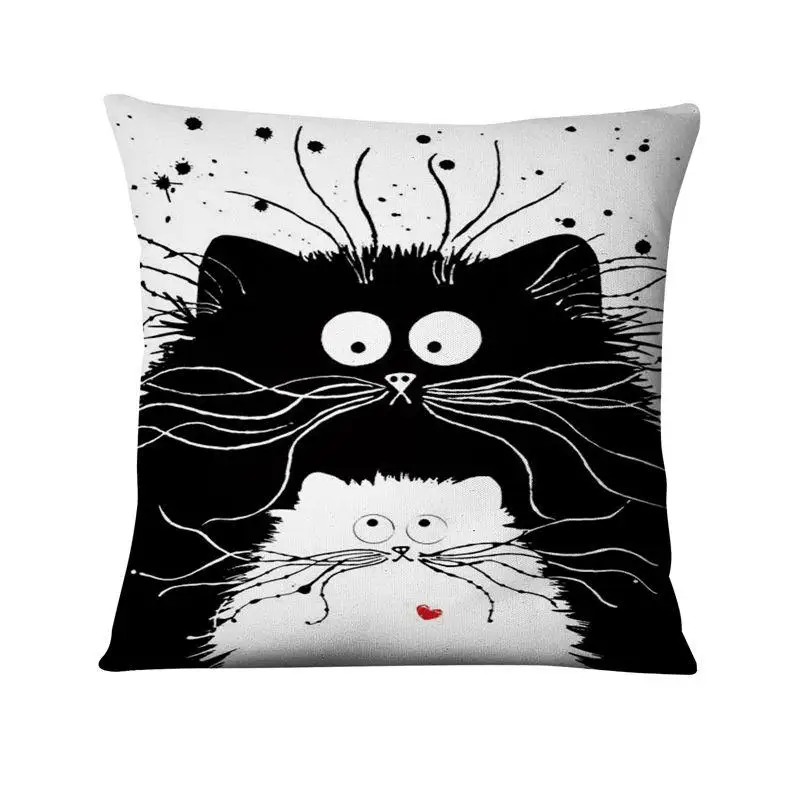 Home Pillow Decoration Black And White Cat Printed Cushion Decorative Pillow Pencil Illustration Home Decor Sofa Throw Pillows 