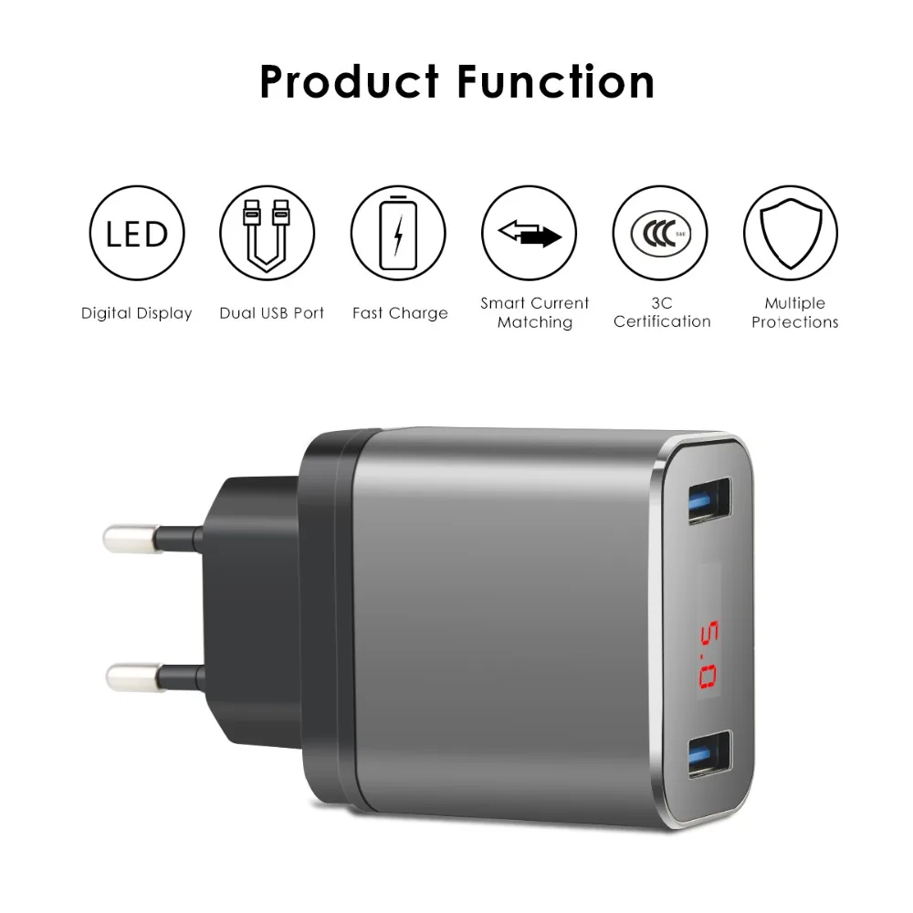 Двухпортовое зарядное устройство SOONHUA светодиодный дисплей USB мобильный телефон