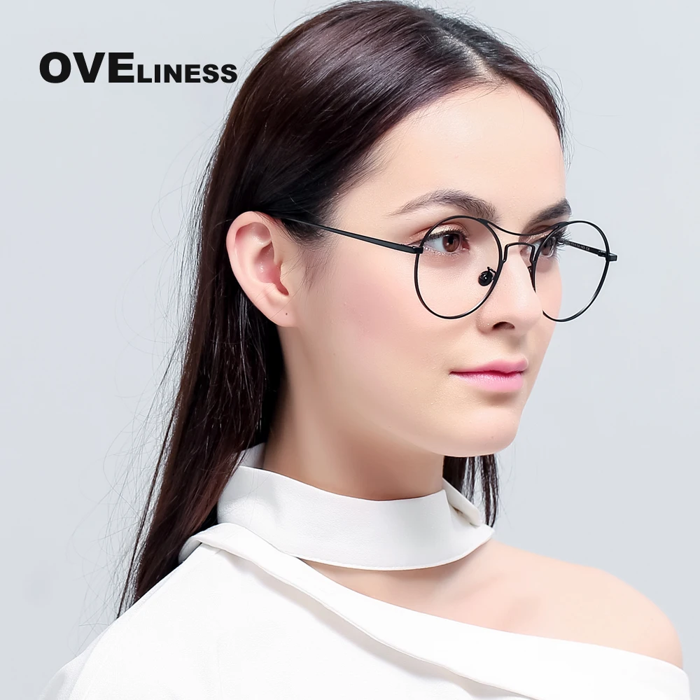 Metal eyeglasses frame women optical Eyeglass Round Big Frame Clear