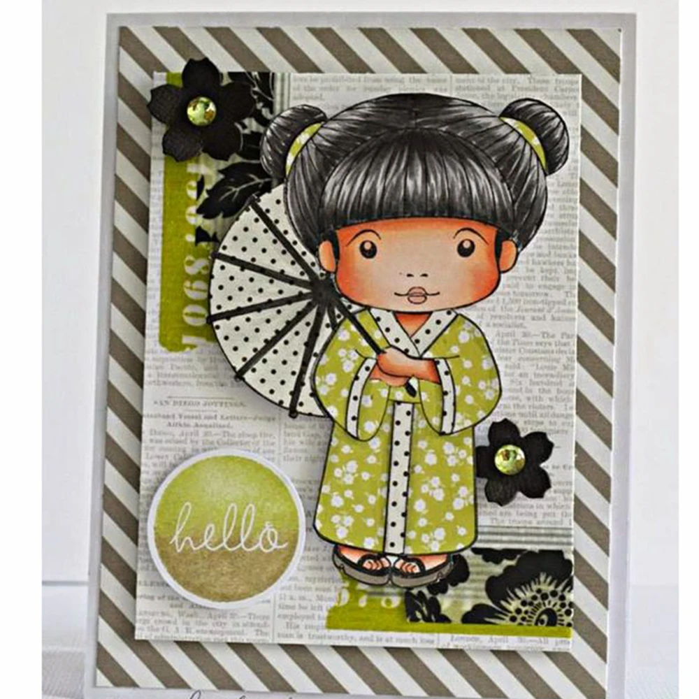 

Long Skirt Umbrella Girl Clear Transparent Stamps + Metal Cutting Dies Scrapbooking Embossing Album Paper Cards Decor DIY Crafts
