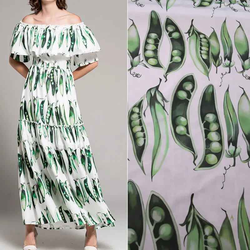 Зелённых Горохов в pod набивные ткани, а-ля 60ые хлопок поплин ткани для женщин детская одежда, хлопчатобумажная ткань для платья Швейные DIY tissus