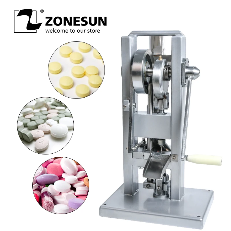 

ZONESUN TDP0 Manual Single Punch Sugar Tablet Press Machine Sugar Milk Slice Making Hand-Operated Mini Type Calcium Tablet Maker