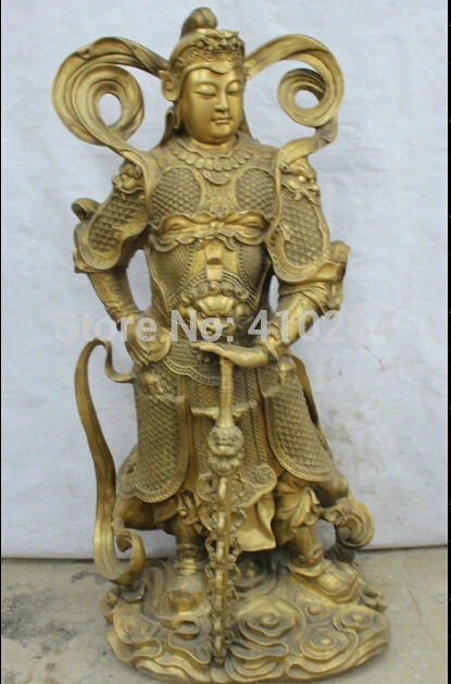 

35" Chinese Buddhiam Brass Skanda Wei Tuo Bodhisattva Veda God Warrior Statue