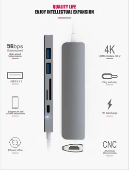 

10pcs Type C Converter USB Hub for MacBook Pro Thunderbolt 3 USB 3.1 Hub with SD/Micro SD Card Reader+USB-C Charger PD Converter