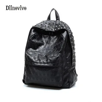 

DIINOVIVO Fashion Luxury Leather Ladies' Backpack Large Capacity Travel Bag Punk Style Youth Casual School Bag Knapsack WHDV0084