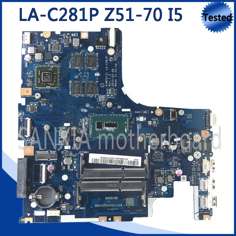 

KEFU AIWZ0/Z1 LA-C281P Laptop motherboard for Lenovo Z51-70 Test original mainboard I5 CPU