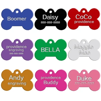

500 pcs/lot Aluminum Pet Bone Shape ID Tag Engraved Dog Cat Tags Custom Personalized Pet Name Phone Number Tag